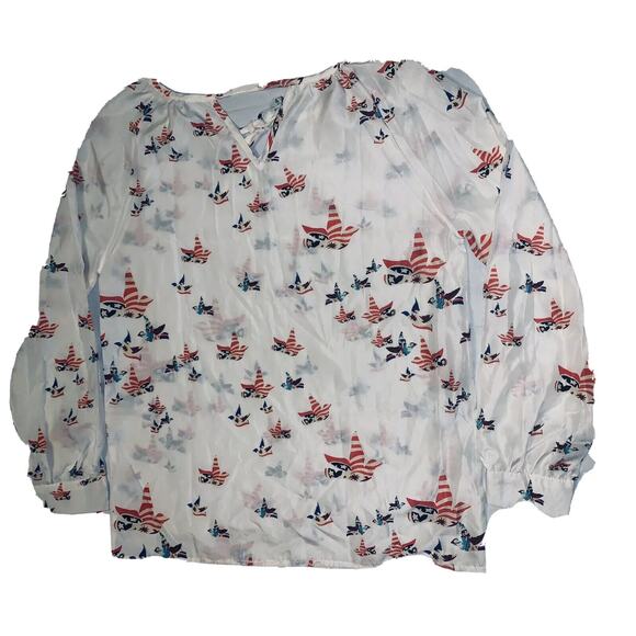 XL NAIZI Womens White w Patriotic Birds Doves Blouse Keyhole Front and Back EUC - Picture 12 of 12
